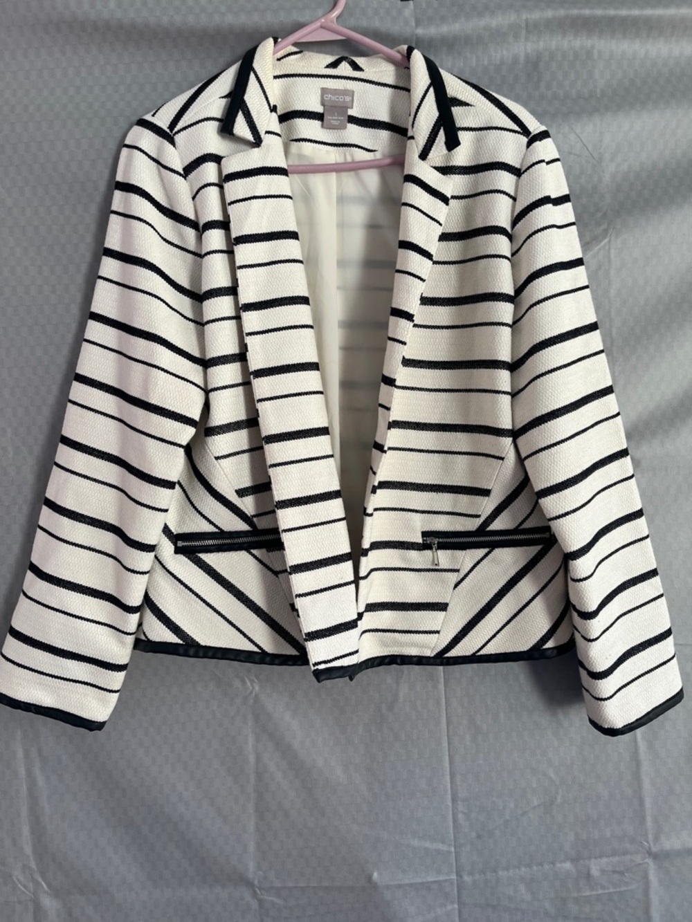 Chico's Black and White Striped Textured Blazer